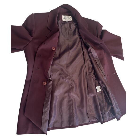 Le Suit Pantsuit Women’s Sz 12 Blazer Wide Leg Textured Career Office burgundy - Picture 4 of 11